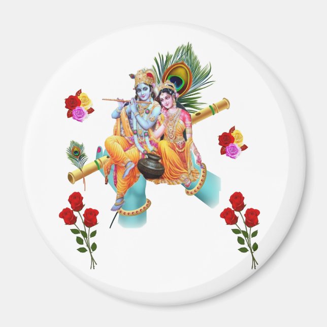 Aimant lord krishna assise avec radha dégustant de la flû (Devant)