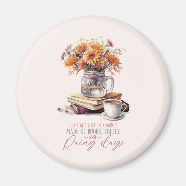 Aimant Lost - Livres, café et pluie Rustic (Devant)