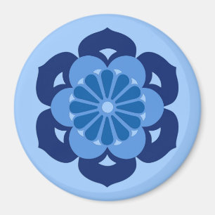 Aimant Lotus Flower Mandala, Indigo et bleu clair