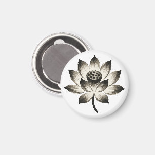 Aimant Lotus gracieux - Fleur de pinceau d'encre sur aima