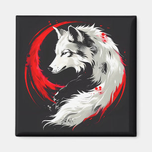 Aimant Loup blanc rouge lunaire