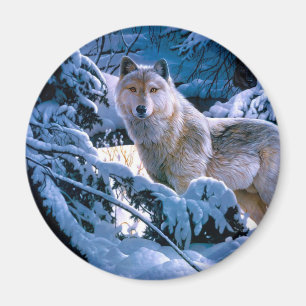 Aimant Loup dans la peinture de la forêt d'hiver