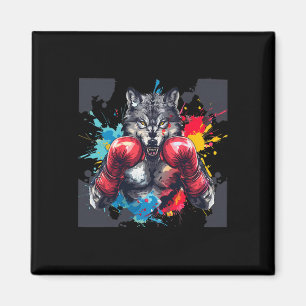 Aimant Loup de boxe avec gants de boxe Kickboxing Drôle B