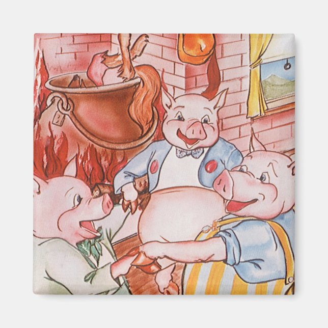 Aimant Loup de Cuisine de trois petits cochons, conte Vin (Devant)