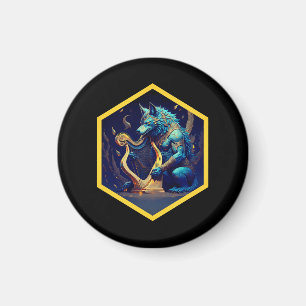 Aimant Loup-garou bleu payant une harpe d'or