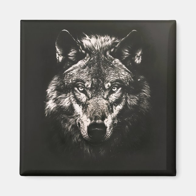 Aimant Loup sauvage monochrome majestueux (Devant)