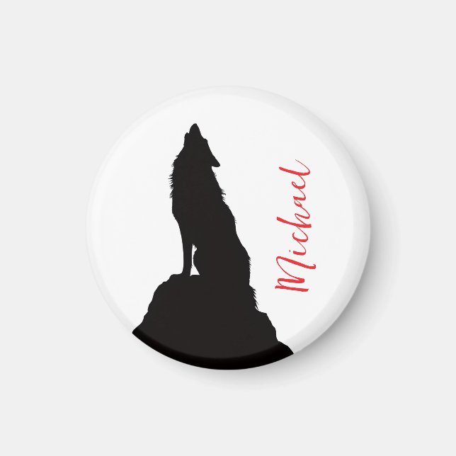 Aimant Loup solitaire hurlant votre nom écriture personna (Devant)