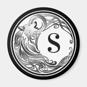 Aimant Loup tribal - Monogramme ombragé