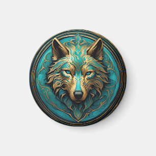 Aimant Loup Turquoise et Or