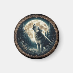 Aimant Loup vintage et lune classique