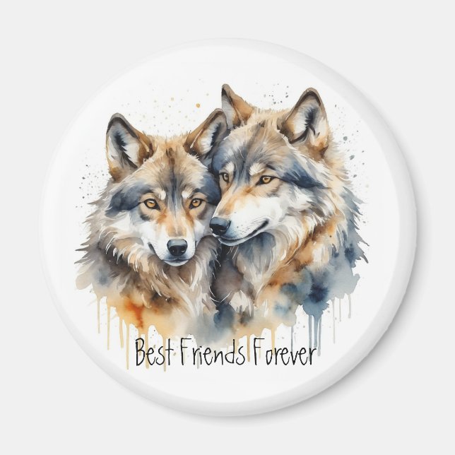 Aimant Loups mignonnes Meilleurs Amis Pour Toujours, BFF, (Devant)