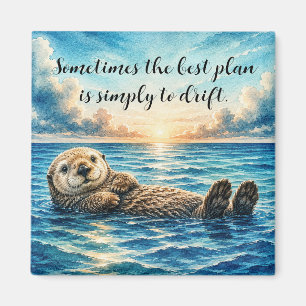 Aimant Loutre de mer flottante à l'aquarelle avec citatio