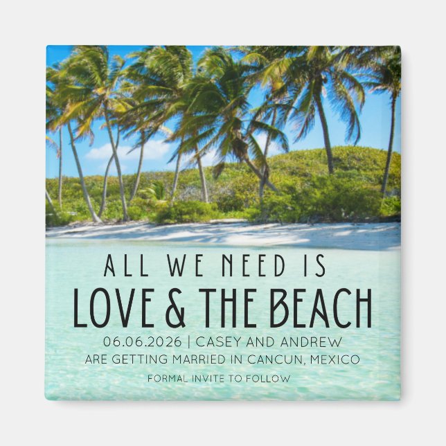 Aimant Love and The Beach Destination Wedding Date de sau (Devant)
