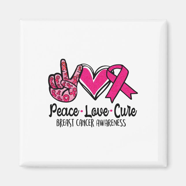 Aimant Love Cure Pink Ribbon Cancer Sensibilisation du se (Devant)