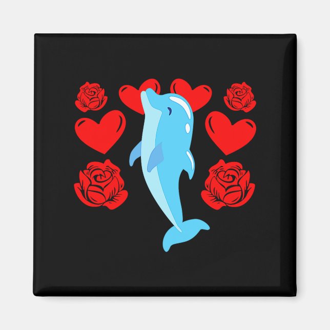 Aimant Love Heart Valentines Day Roses Dolphin Boys Kids  (Devant)