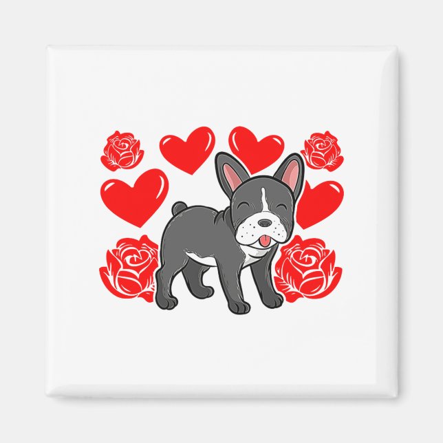 Aimant Love Heart Valentines Day Roses French Bulldog Bo  (Devant)