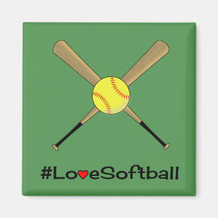 Aimant Love softball hashtag slogan sport green