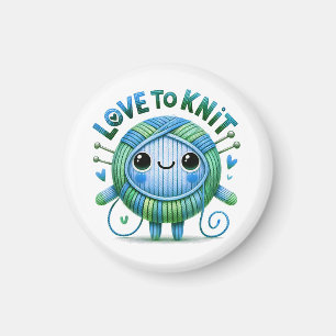 Aimant Love to Knit Citation mignonne Bleu Vert Bal de Fi