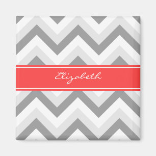 Aimant Lt Grey Med Grey Blanc Chevron Nom du corail Monog