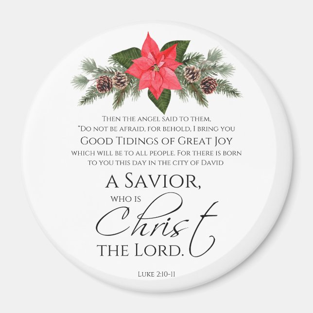 Aimant Luc 2:10-11 Écriture de Noël Poinsettia (Devant)