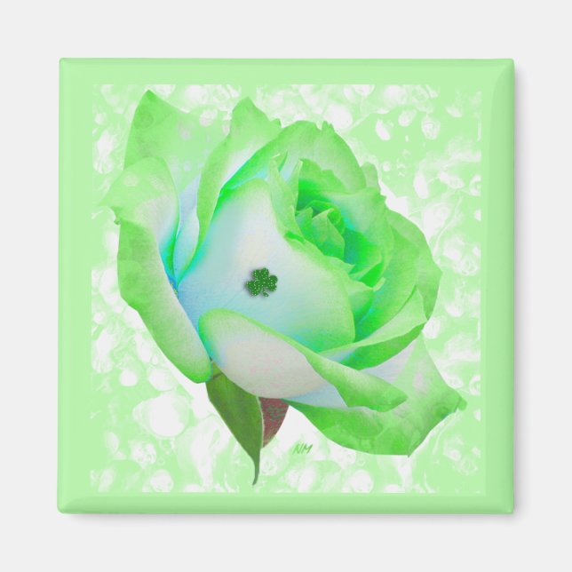 Aimant Lucky Green Rose, bouton (Devant)
