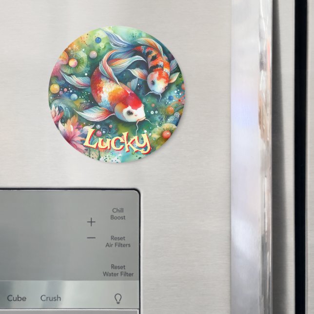 Aimant Lucky Koi Fish Whimsical Watercolor Personalized (In situ (réfrigérateur))