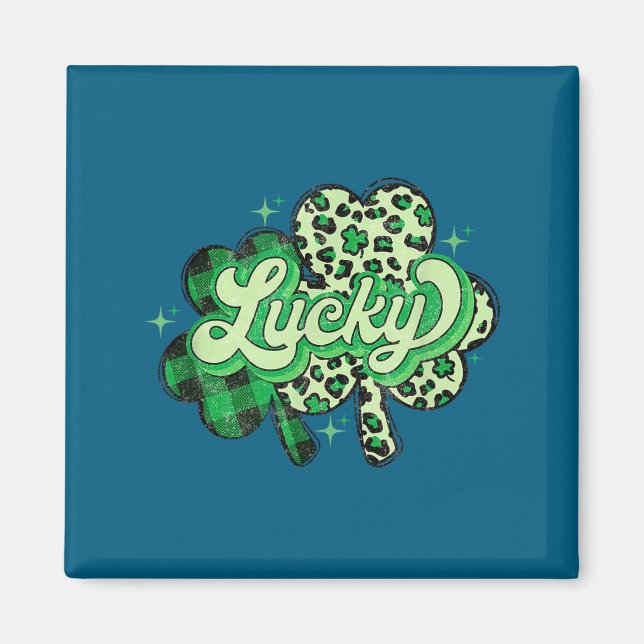 Aimant Lucky Shamrock Leopard,checkered Patricks Day Funn (Devant)
