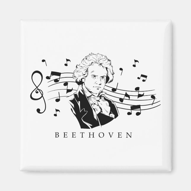 Aimant Ludwig van Beethoven Portrait et buste avec des no (Devant)