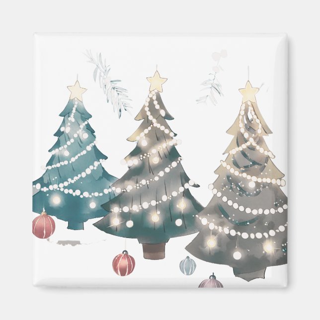 Aimant Lumières blanches Arbres de Noël décorés (Devant)