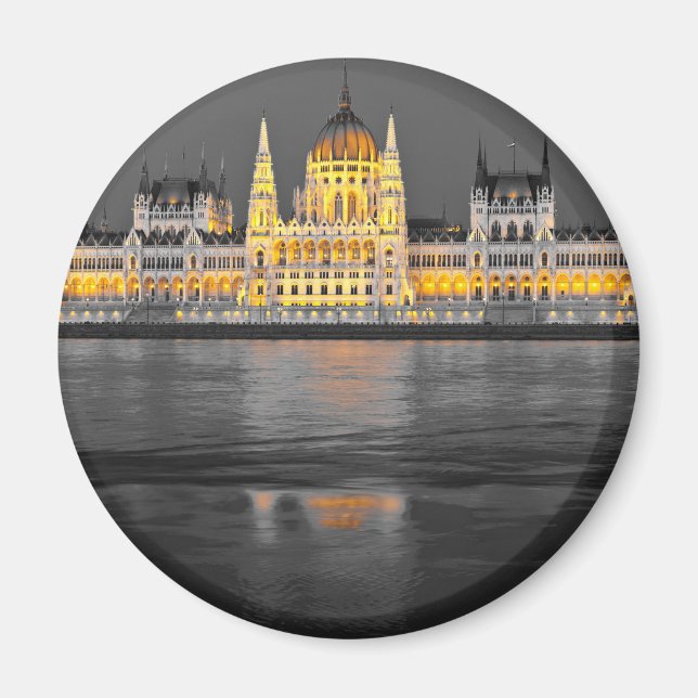 Aimant Lumières Budapest Noir, Blanc et Jaune (Devant)