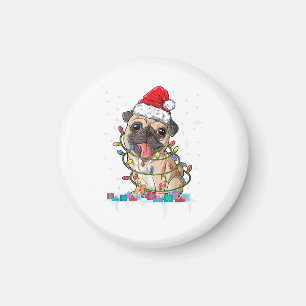 Aimant Lumières de sapin de Noël Pug Santa Cadeaux de Noë