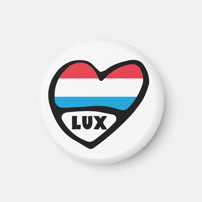 Aimant Luxembourg Code Pays Drapeau Coeur LUX (Devant)