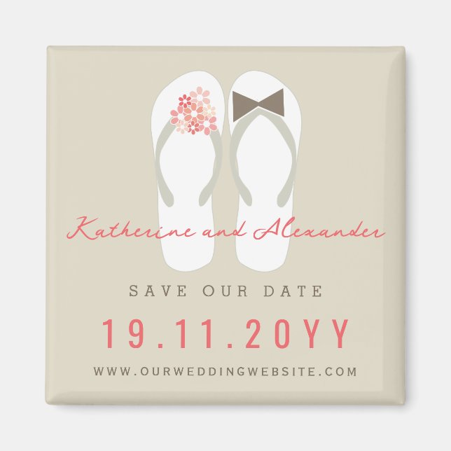 Aimant M. et Mme Flip Flops Mariage d'été À Sauvegarder L (Devant)