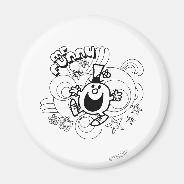 Aimant M. Funny | Black & White Swirls & Stars (Devant)