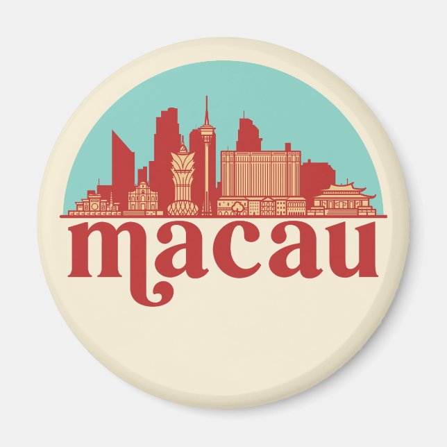 Aimant Macau China Retro City Skyline Cityscape Art (Devant)