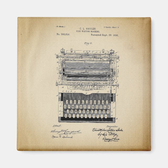 Aimant Machine à écrire vintage brevet (Devant)