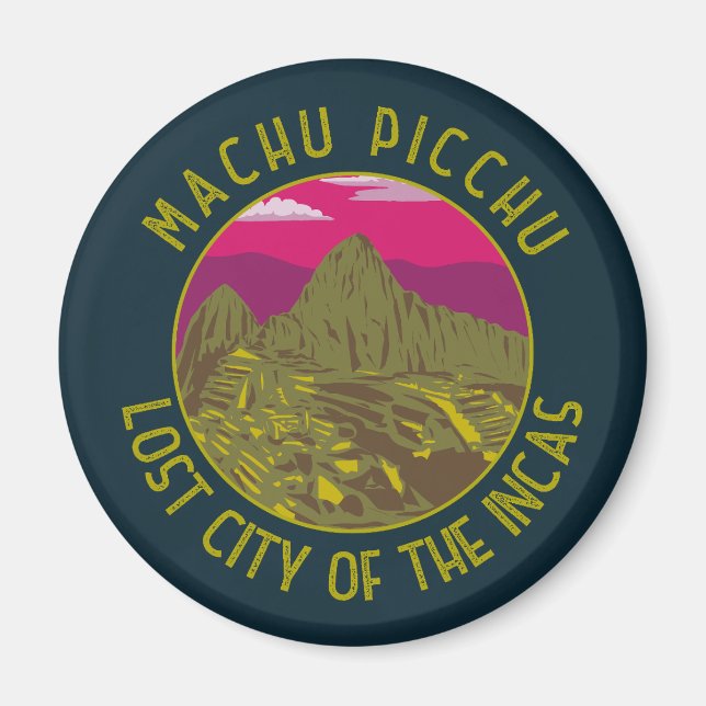 Aimant Machu Picchu Pérou Cercle retro désorganisé (Devant)