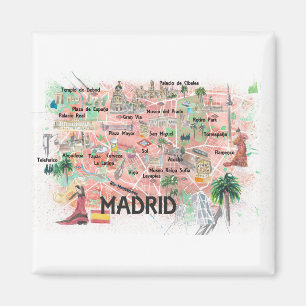 Aimant Madrid Espagne Carte illustrée avec les routes pri