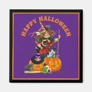 Aimant Magical Halloween with Witch Cats Purple Holiday