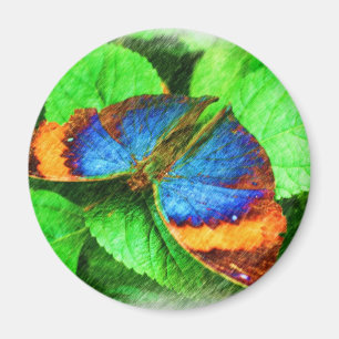 Aimant Magnat d'art au crayon de papillon bleu