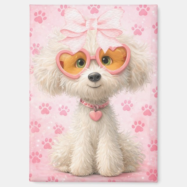 Aimant Magnét de Caniche Mignon avec Empreintes de Patte  (Recto)