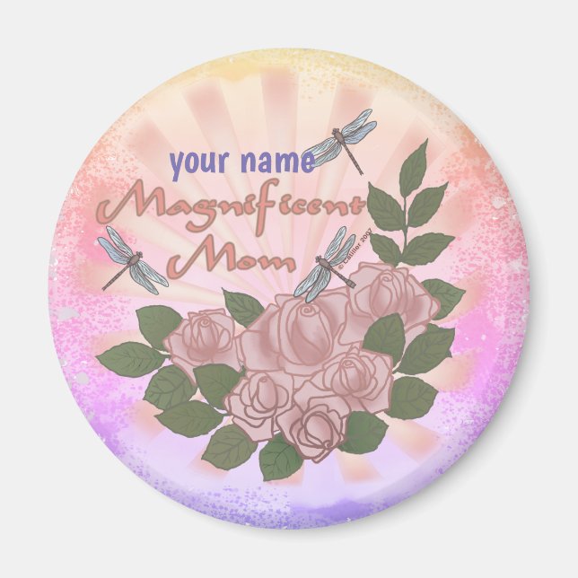 Aimant Magnifique Maman Rose nom personnalisé (Devant)