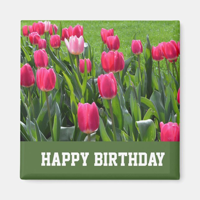 Aimant magnifique printemps rose tulipe fleurs heureux an (Devant)