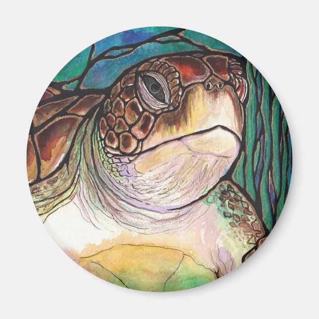 Aimant Magnifique Tortue de mer Style verre de verre (Devant)