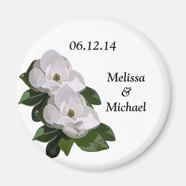 Aimant Magnolia Flower Wedding Enregistrer l'aimant Date (Devant)