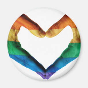 Aimant Mains peintes comme un coeur arc-en-ciel