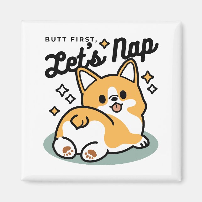 Aimant Mais d'abord, Nappons - mignon Caricature à bouton (Devant)