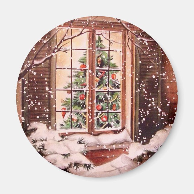 Aimant Maison de Noël Vintage (Devant)