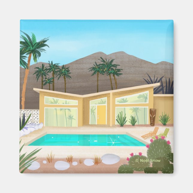 Aimant Maison de piscine moderne du milieu du siècle (Devant)