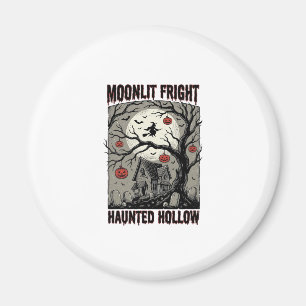 Aimant Maison Hantée Halloween Gravure Vintage Lune Shi